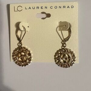 Lauren Conrad Gold Floral Medallion Drop Earrings